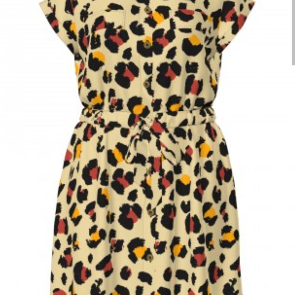 LuLaRoe Womens Leopard Print Casual Dress - Black, Red, Orange on Cream